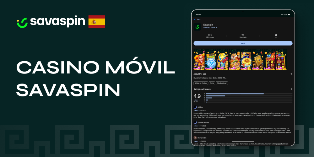 Aplicación de casino móvil Savaspin en un teléfono inteligente