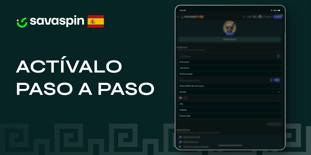 Instrucciones para activar el bono sin depósito en Savaspin