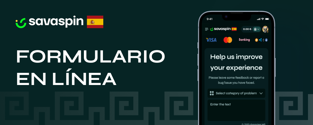 Formulario de contacto en línea disponible en el sitio web de Savaspin