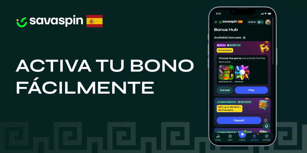 Usuario siguiendo pasos para activar bono en la plataforma Savaspin