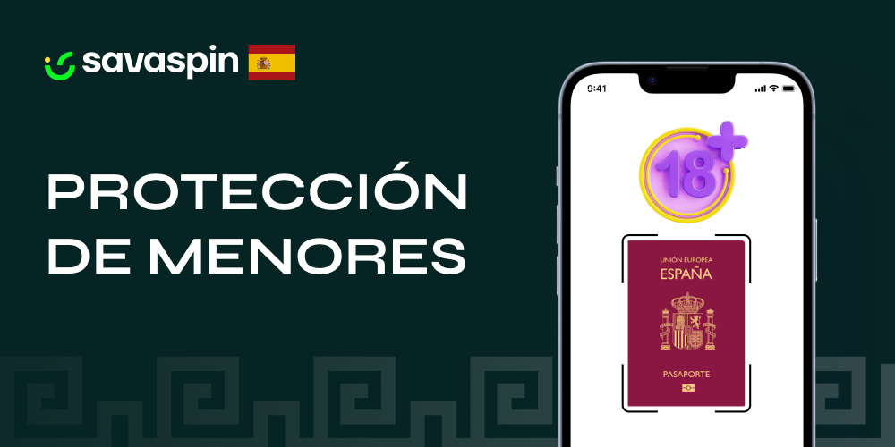 Teléfono móvil con imagen del pasaporte español y símbolo de restricción 18+ para proteger a menores