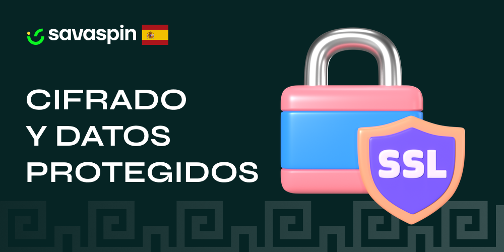 Candado y símbolos de cifrado SSL/TLS protegiendo datos del usuario en Savaspin