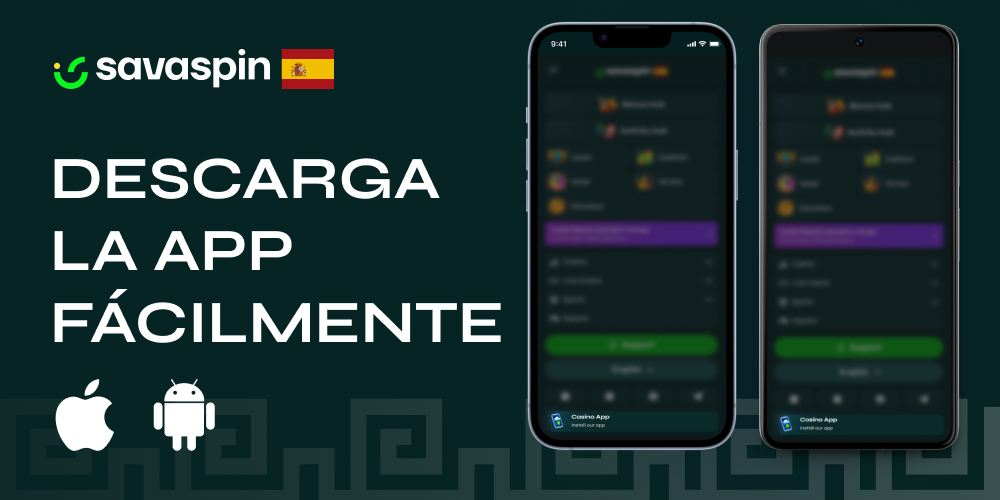 Botones de descarga de la app de Savaspin para Android e iOS